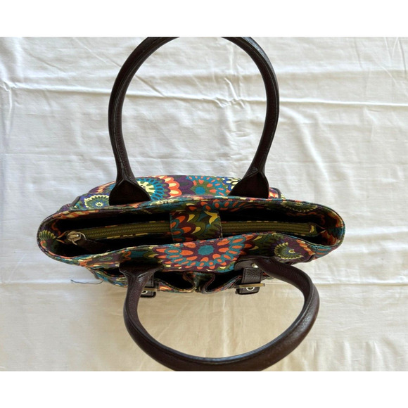 Audrey Brooke Satchel Purse Leather HandBag Colorful Floral Mandala Print - Picture 7 of 8